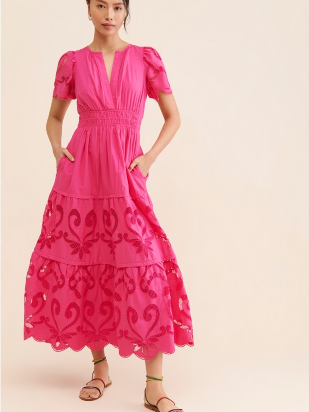 The Somerset Maxi Dress: Cutwork Edition Pink Size S - Picture 1 of 8
